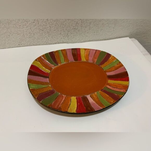 Set of 3 Pier 1 Imports Wavy Stripe oval Dinner Plates - 8.5” x 10” - Picture 2 of 10